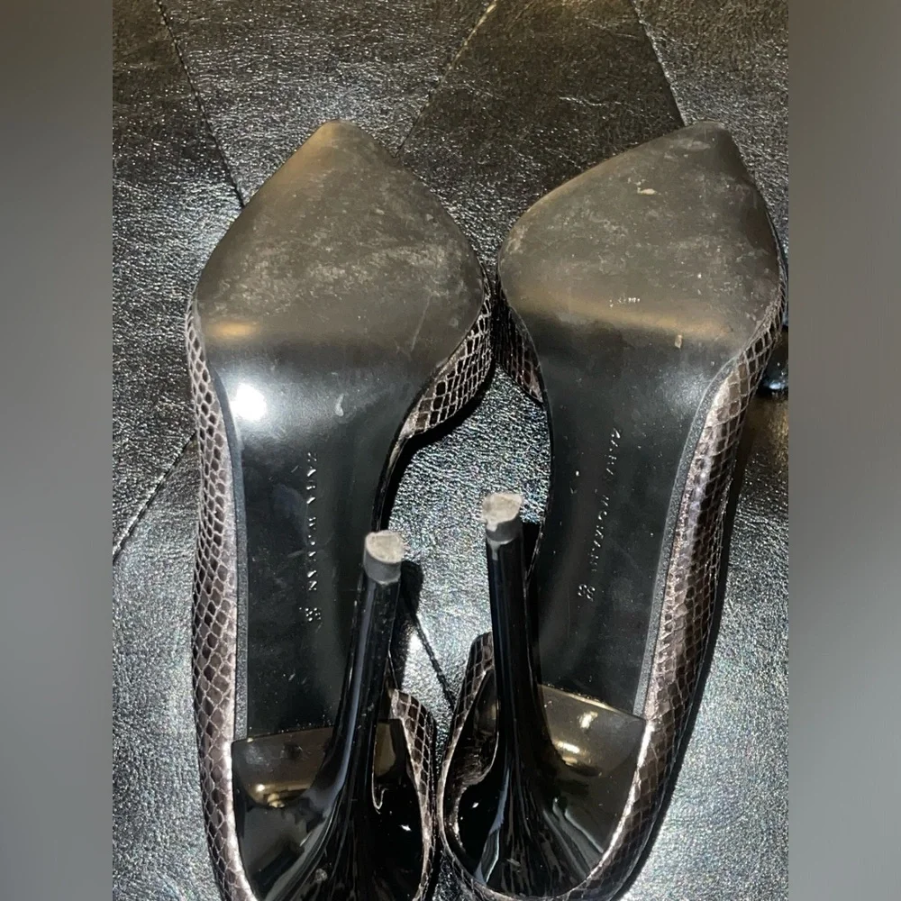 Zara Brown Snake-Effect Pointed Toe Pumps Size 38 - Picture 6 of 9